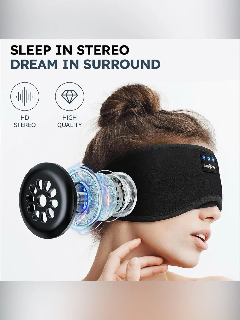 MUSICOZY Bluetooth 5.4 Sleep Headphones Sleeping Eye Mask Earbuds Headband NEW